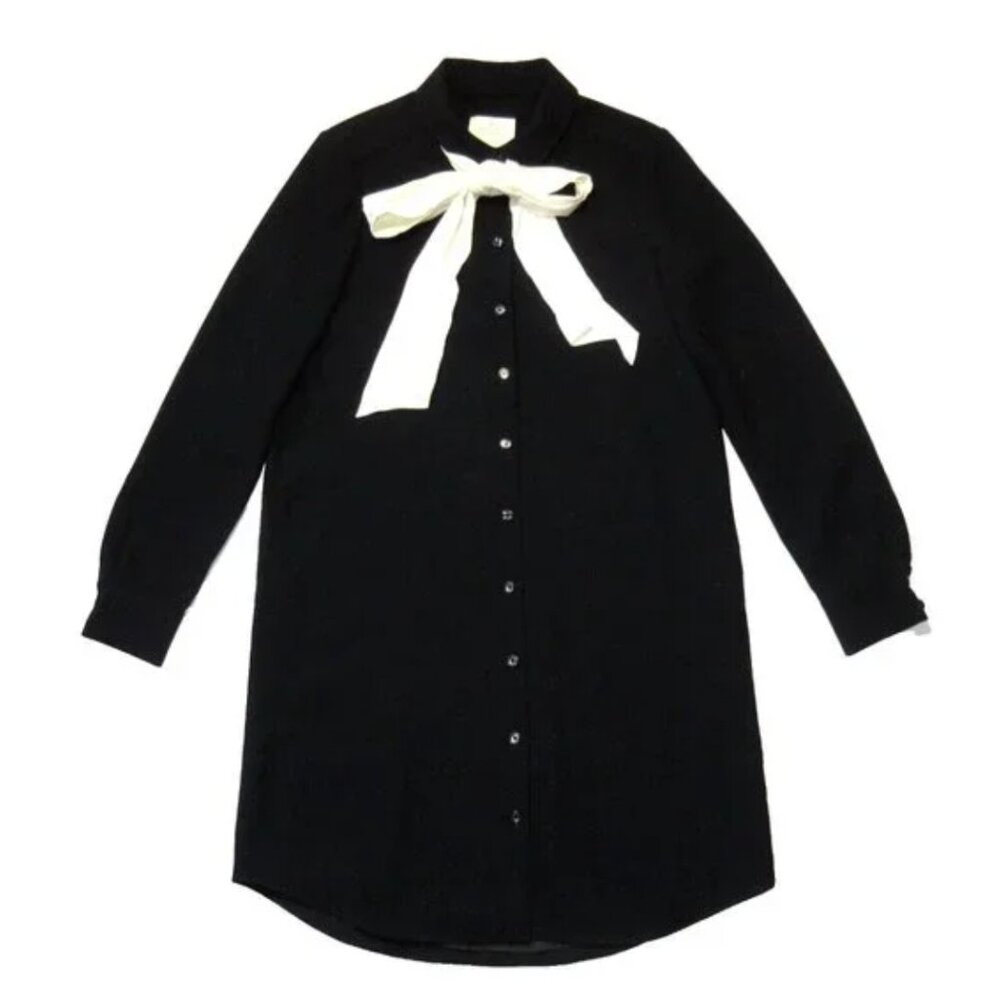 NWOT Kate Spade Griffin in Black Cream Necktie Crepe Shirt Dress - Size 14
